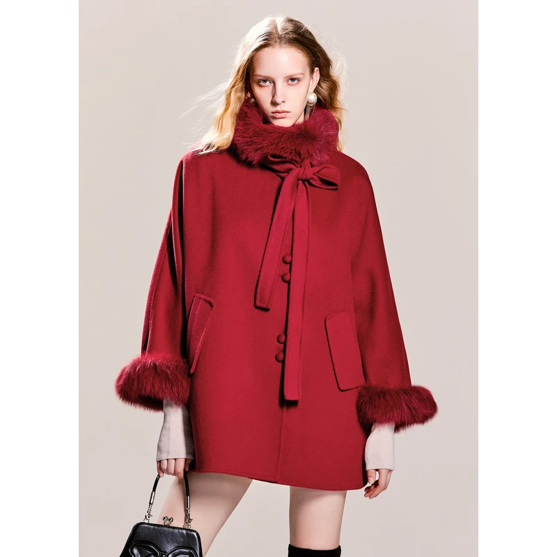 missCOCOON绵羊毛大衣2024双面呢子斗篷外套0247