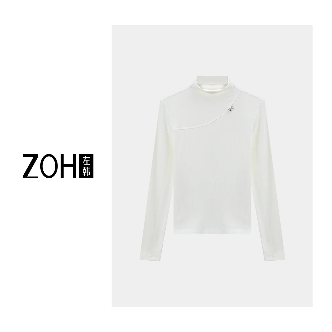 ZH393【左韩】秋冬时尚半高领内搭纯色针织设计感长袖T恤 TH550066C