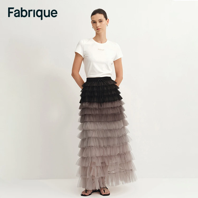 Fabrique Lorelei 春夏新款黑色重工渐变网纱仙女裙显瘦蛋糕半裙
