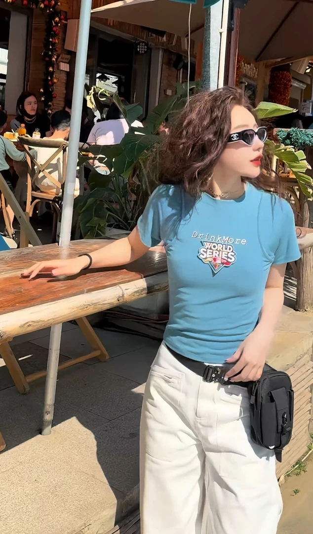 k6525 CC推荐 设计感修身甜辣短款t恤短袖