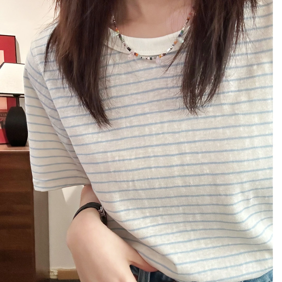 【Niche Young】晚风 时尚休闲百搭宽松条纹小众T恤Y6028