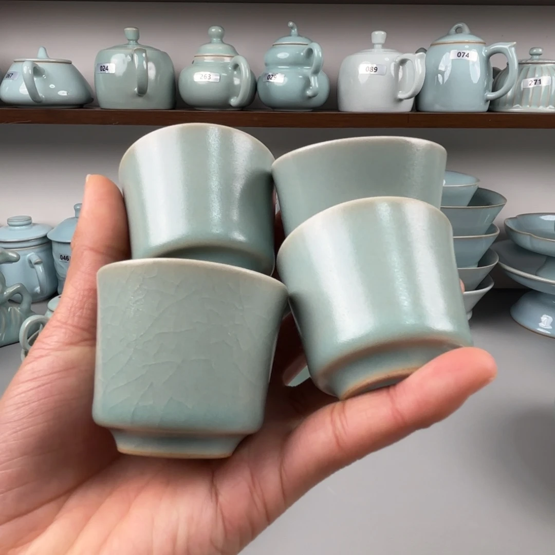 皓***麻陶摆件汝瓷马蹄杯圈足烧仿古釉开播福利