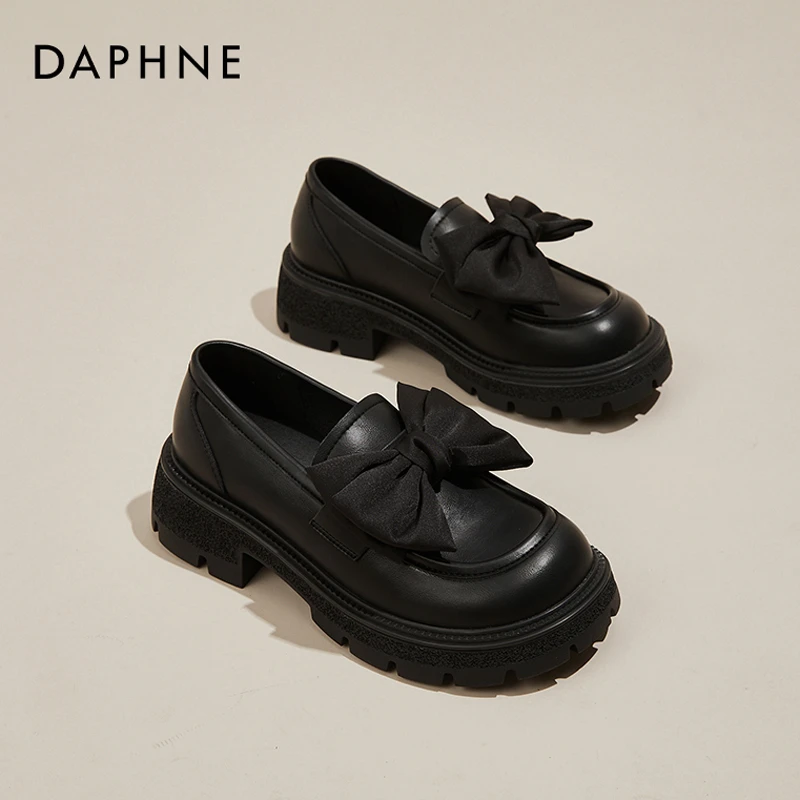 达芙妮厚底乐福鞋女款2025新款秋冬蝴蝶结小皮鞋学院风配裙子Jk鞋