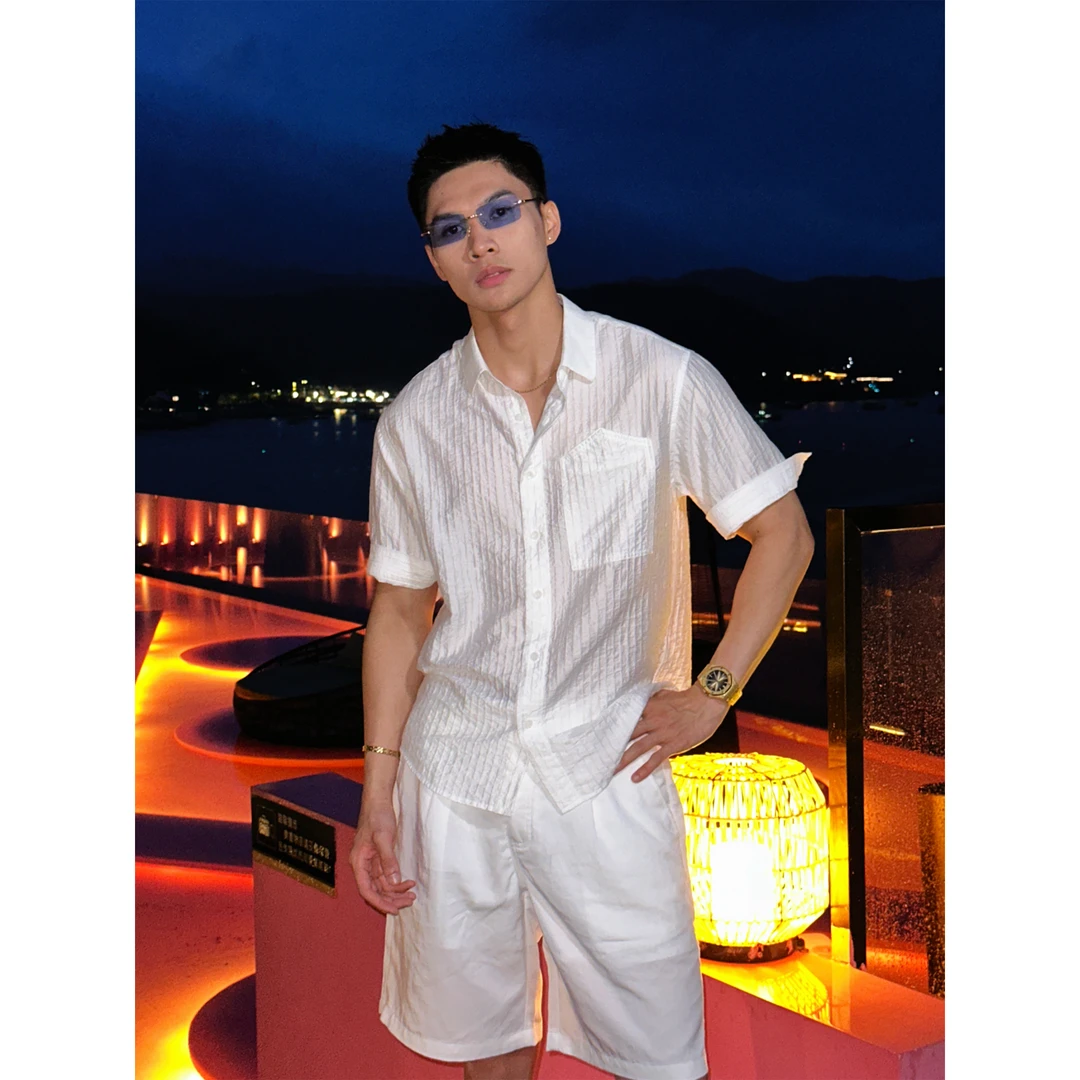 『竹坞听风 冰丝沁露』夏日休闲度假风莱赛尔暗褶肌理感短袖衬衫