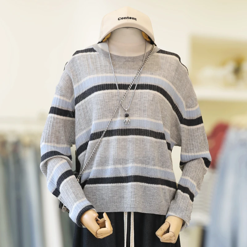 zaw胖妹妹大码女装条纹针织衫加宽加大上衣女胖mm显瘦遮肉/25096