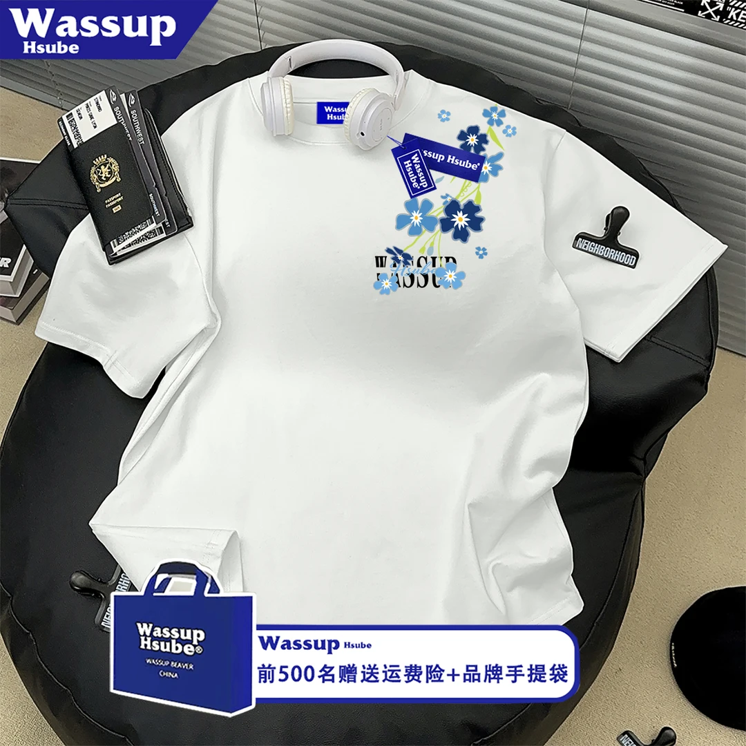 WASSUP HSUBE花卉字母印花短袖男女ins设计感百搭痞帅纯棉半袖T恤