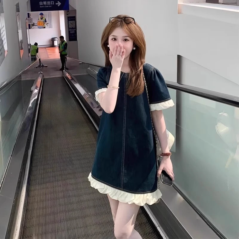 小个子短袖牛仔连衣裙女夏2025新款今年流行爆款夏日绝美小裙子女