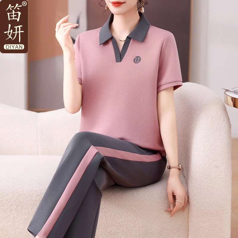 中年妈妈夏装运动套装两件套2025新款中老年女装夏季时尚短袖T恤