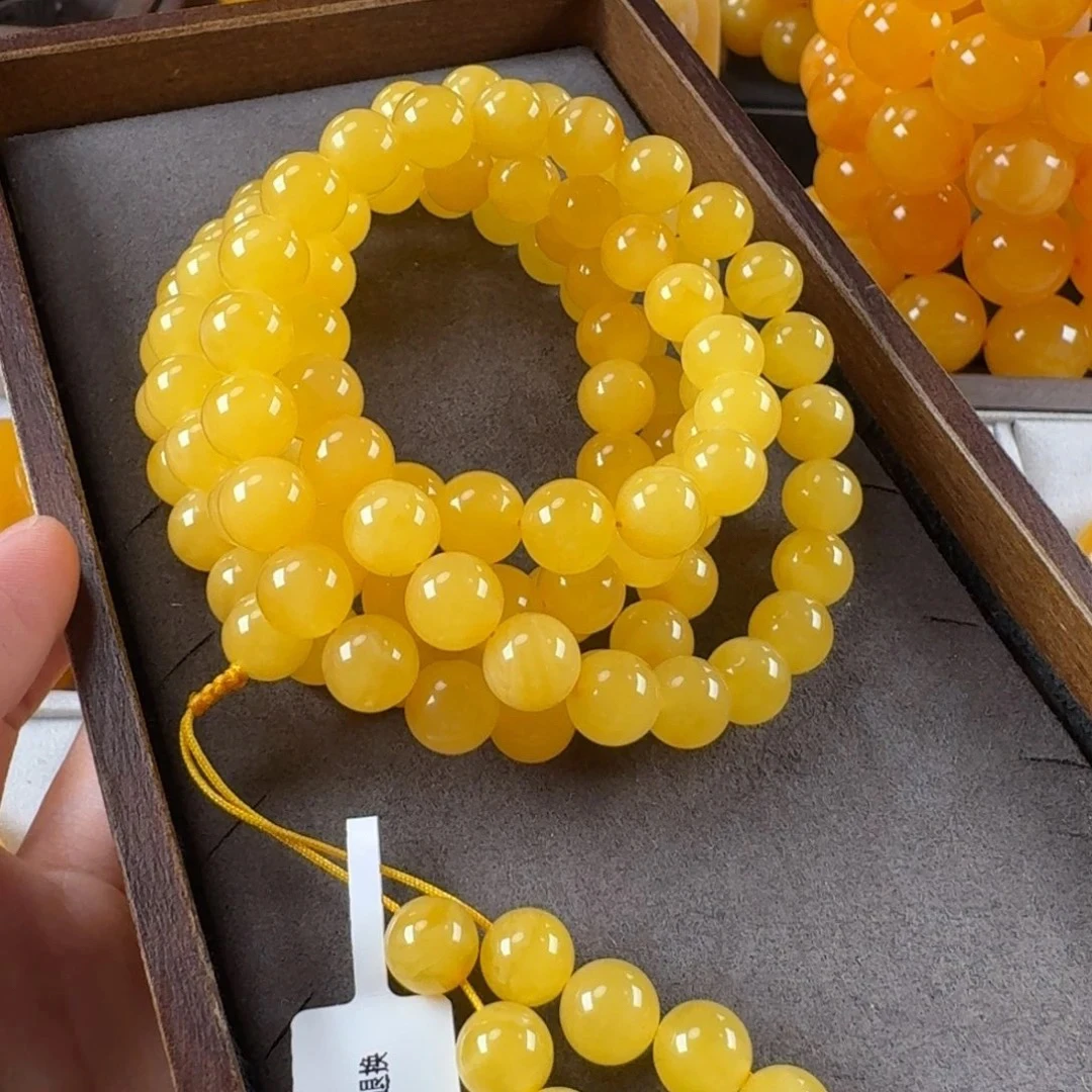 精品焦皮料满蜜鸡油黄108佛珠