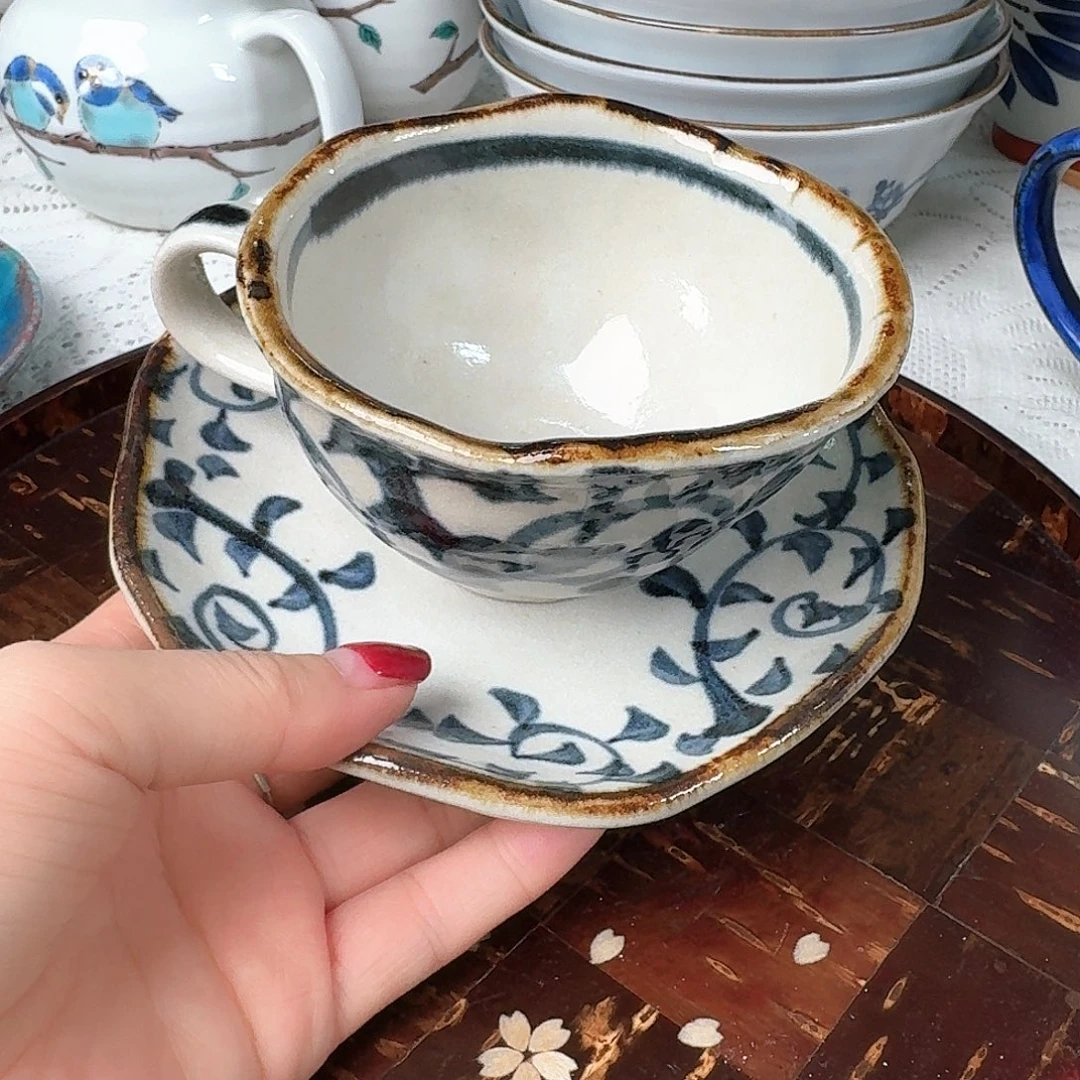 瓷片章鱼唐草咖啡杯碟2件套