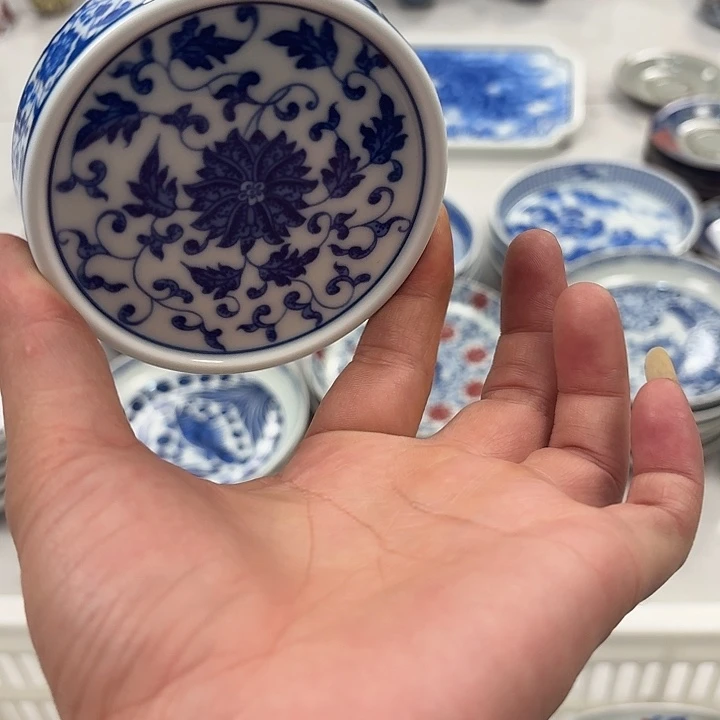 宝***哥瓷片青花缠枝莲杯垫景德镇