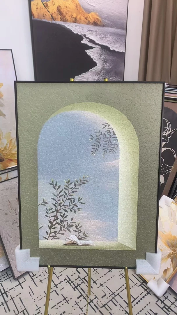 【十里春风】客厅玄关背景墙砂岩肌理画60*80