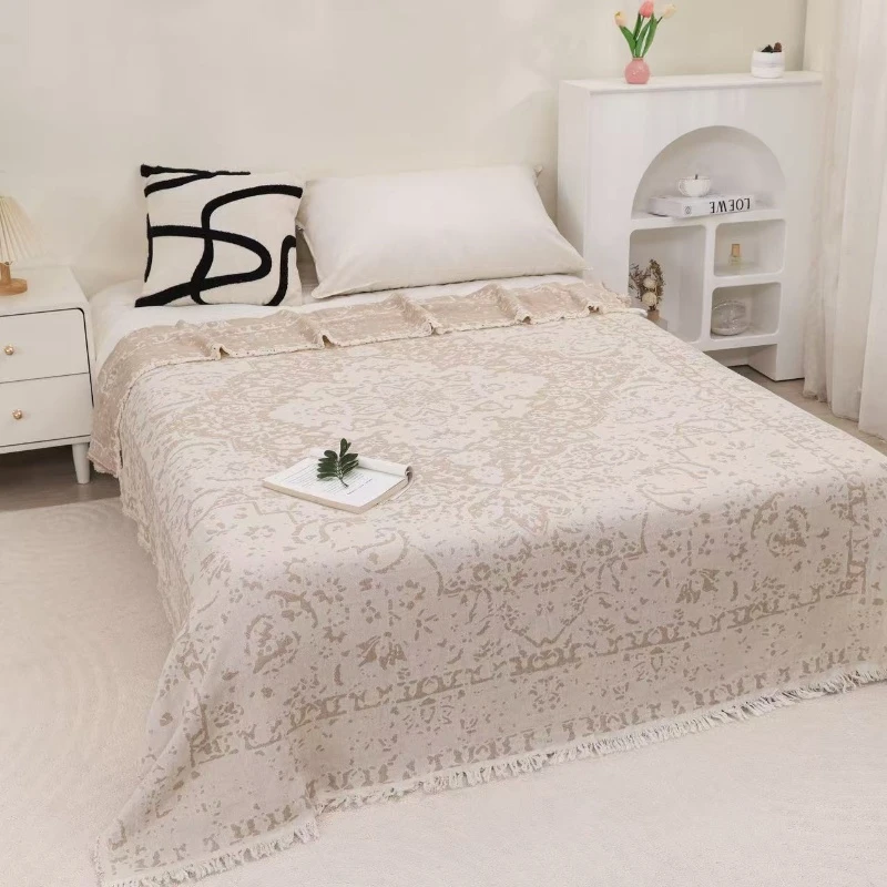 【床盖-单人素雨流苏-米】150*200CM奢私人定制款床盖柔软舒适