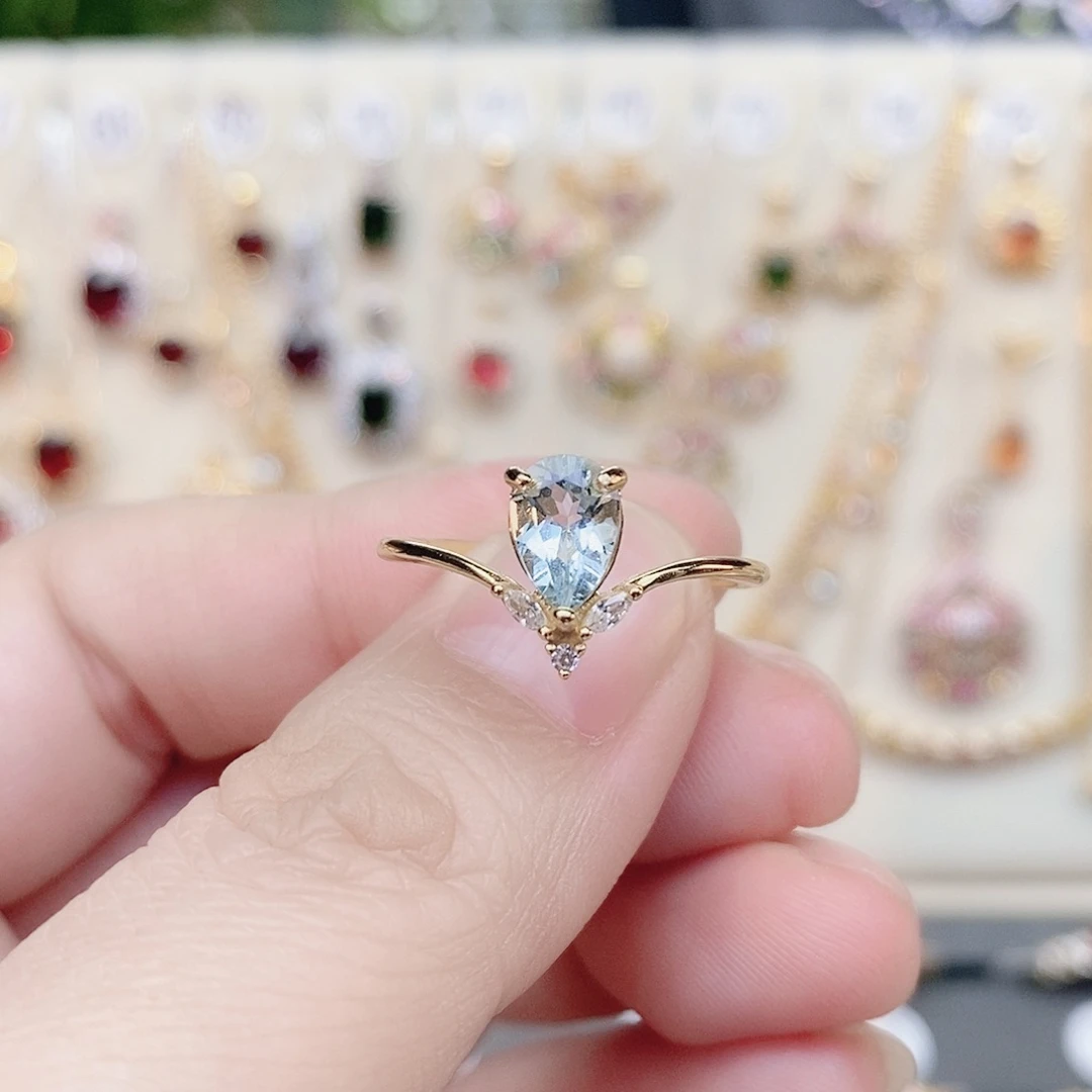 海蓝宝石银S925镶嵌戒指