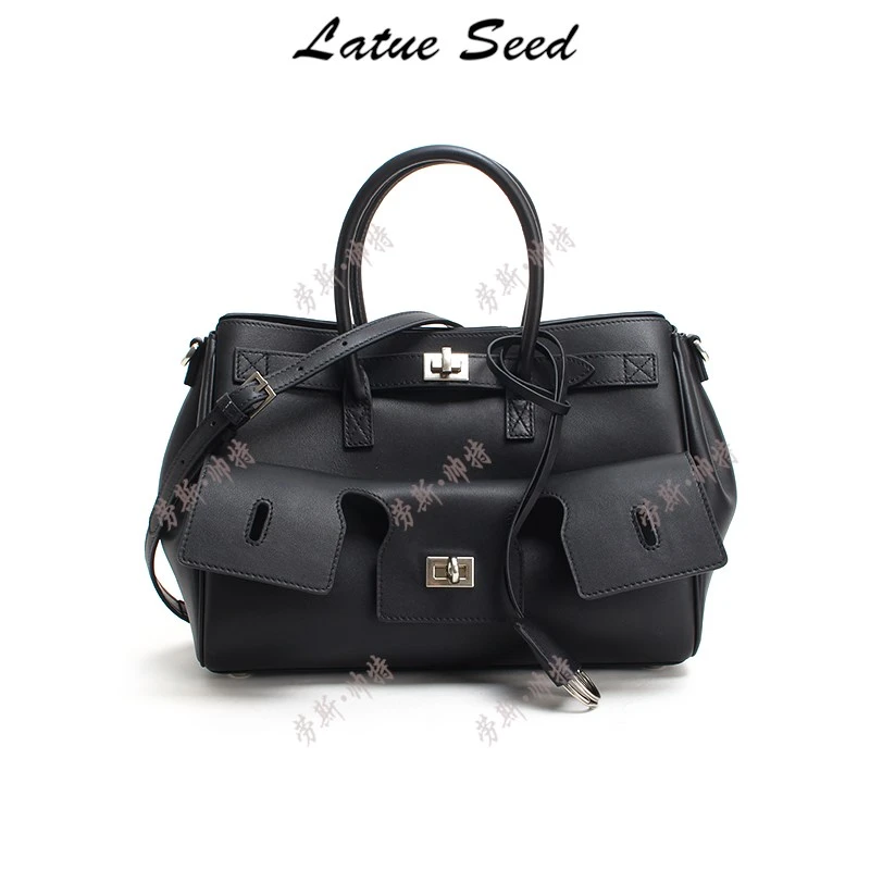 【A629·巴家托特】新品简约百搭时尚单肩轻便ins休闲女包21506-黑银