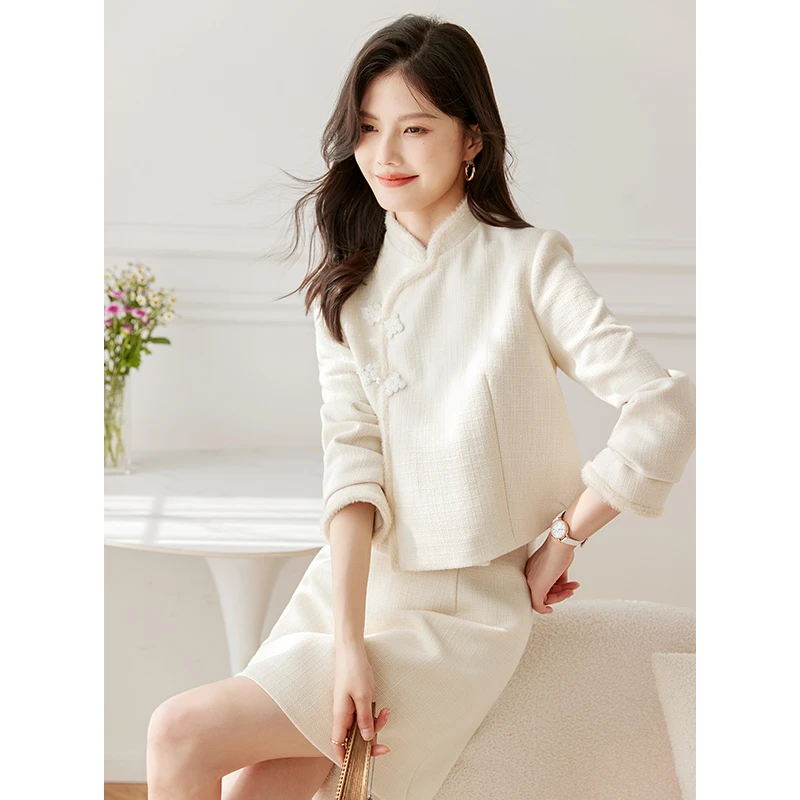 新中式短外套时尚套装女2026秋冬季新款复古气质上衣半身裙两件套