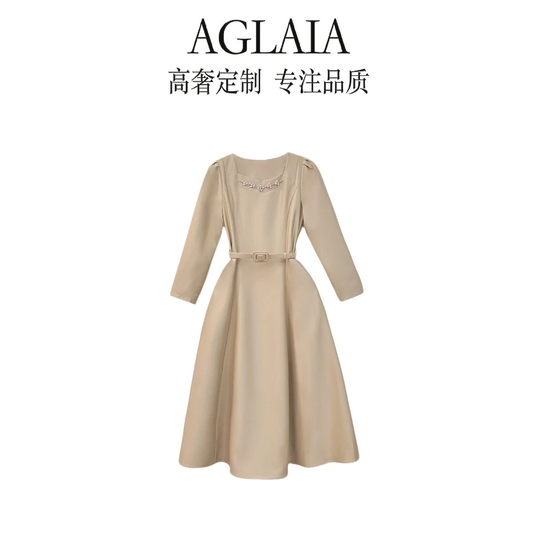8015~Aglaia法式设计感优雅时尚气质收腰长袖中长款连衣裙女
