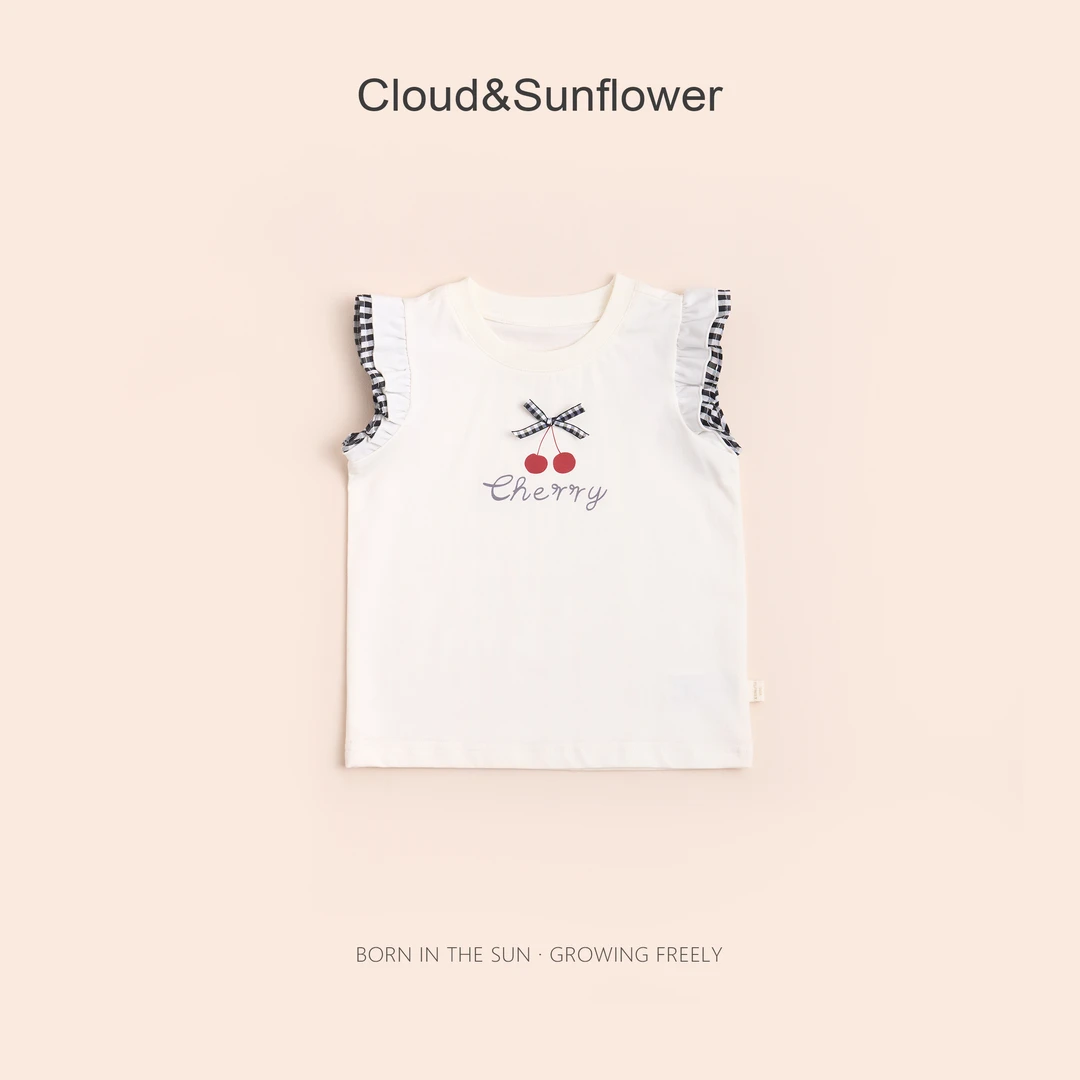 【云朵小葵】女童夏季樱桃蝴蝶结飞袖休闲T恤1114142