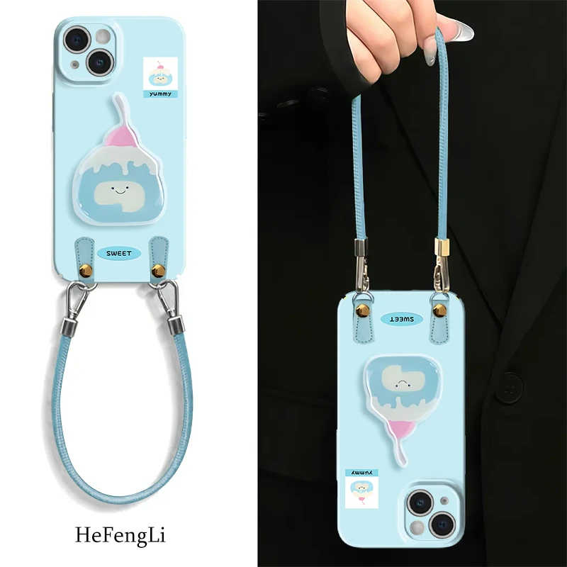 蓝樱蛋糕菲林软壳适用苹果华为小米vivo卡通oppo挂绳公仔手机套壳