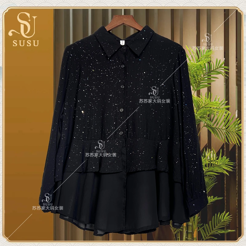 (WY)282/黑色翻领时尚耐看显瘦拼接洋气魅力标志淑女百搭上衣衬衫