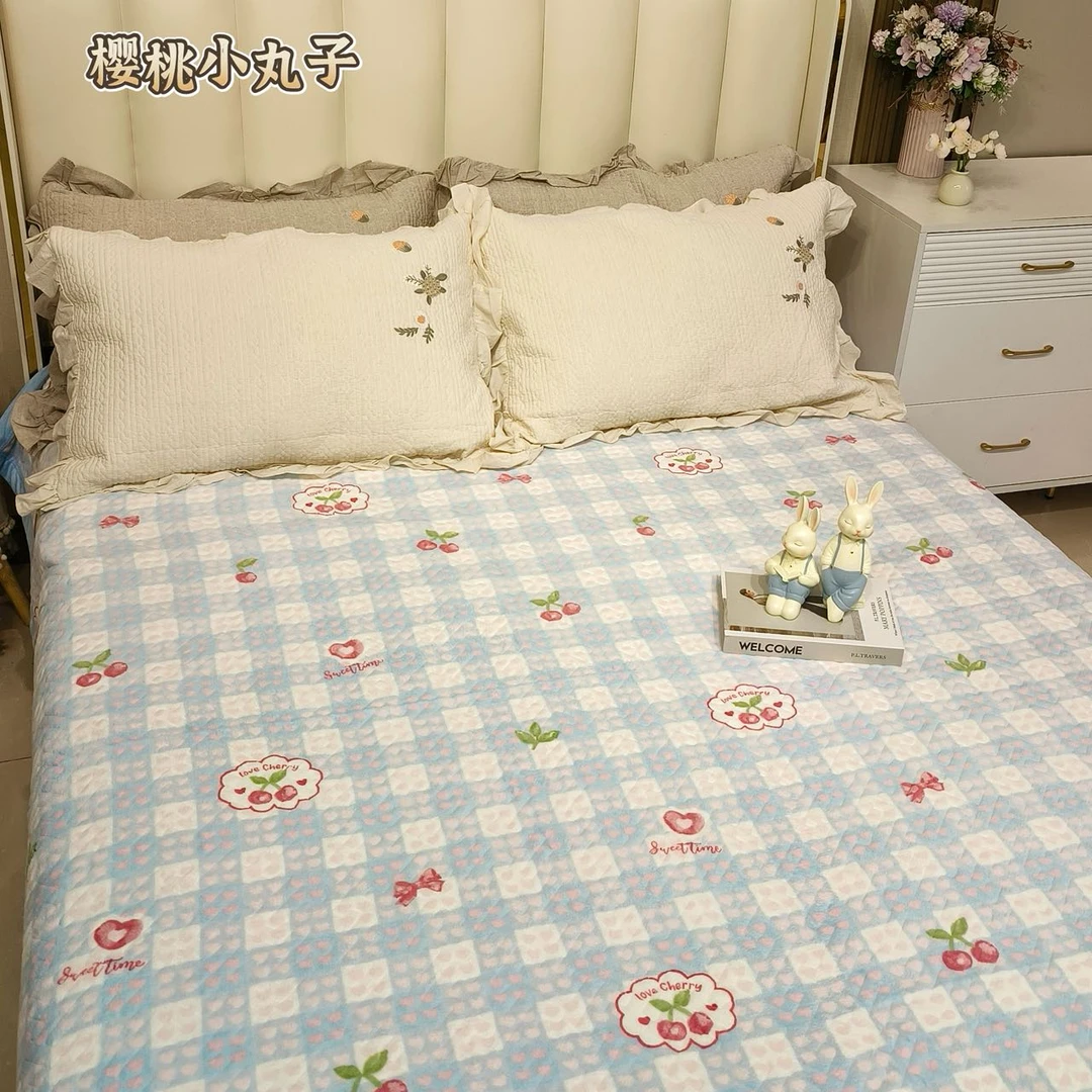 【福运鸟】泰迪绒直边床盖 四季通用透气防滑加厚奶绒床盖