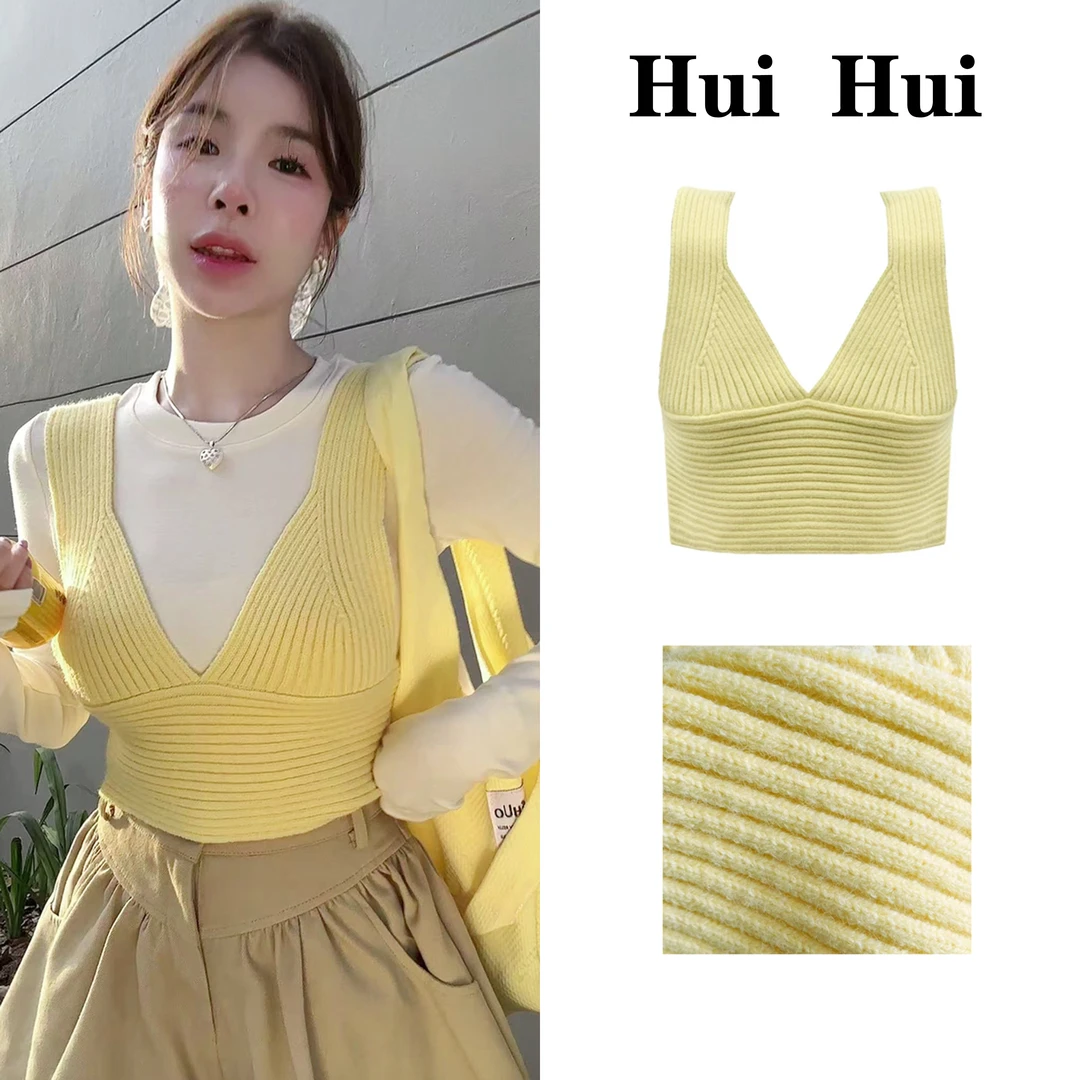 【HuiHui】现韩国东大门新款纯色简约休闲女士针织百搭背心（A1730）