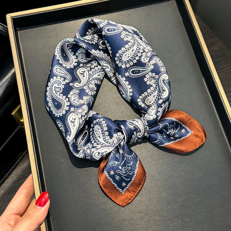 搭配衬衫法式高级丝巾时尚复古腰果花桑蚕丝真丝小方巾洋气