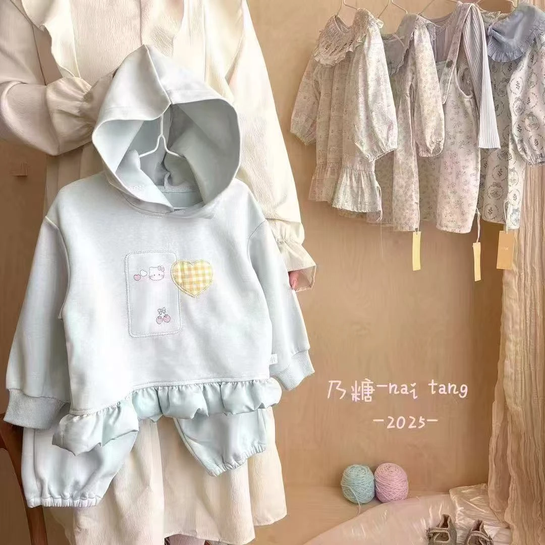 【米粒Kids】nt 蓝色爱心kt木耳边连帽套装F 511076