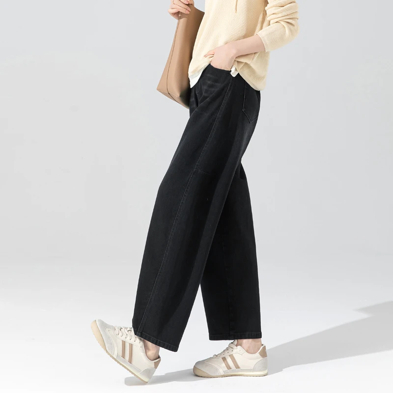 2025流行的镰刀裤女秋季新款黑色裤子垂感高级感牛仔裤直筒哈伦裤