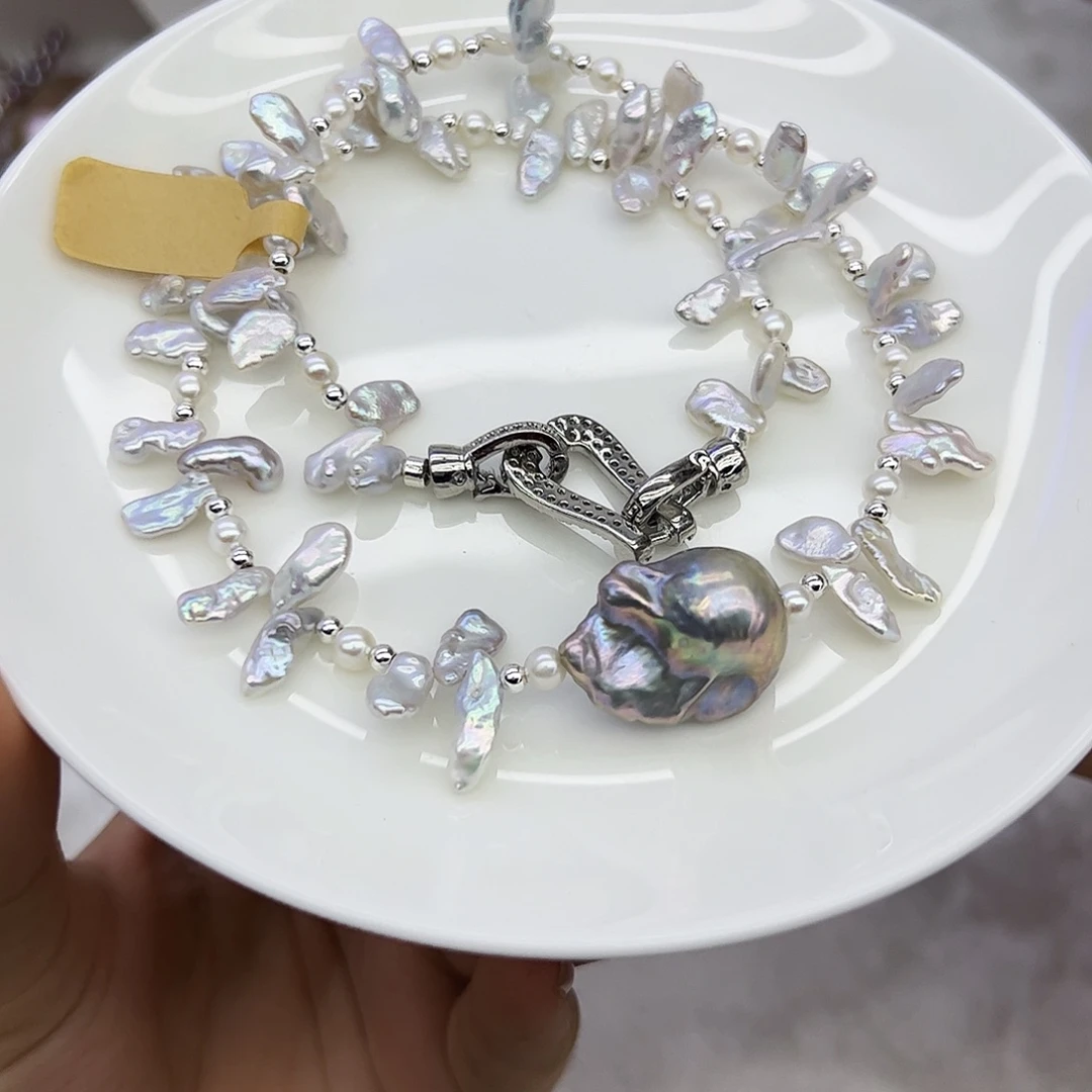 淡水珍珠银S925镶嵌耳饰