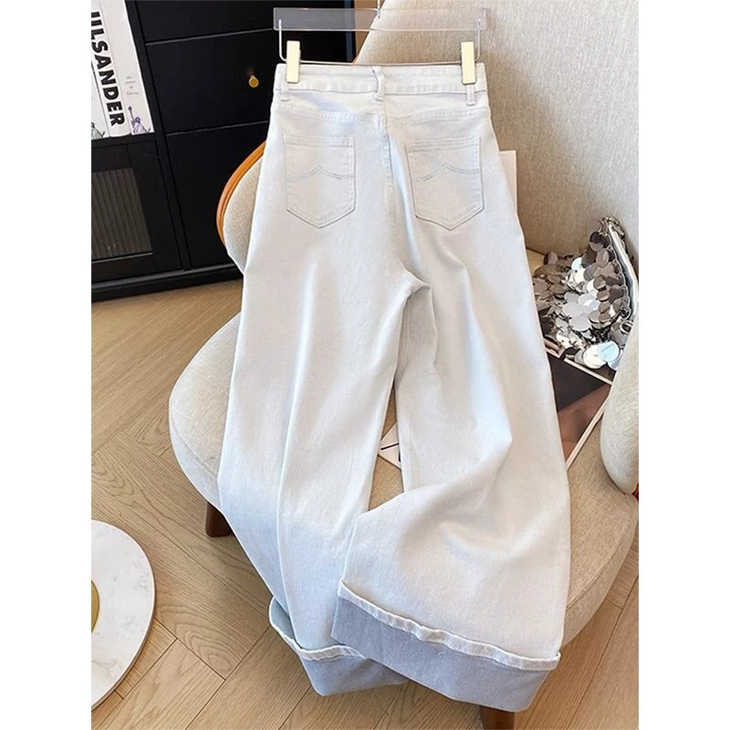 韩系潮牌阔腿裤直筒牛仔裤女2025春季新款高腰宽松显瘦拖地长裤子
