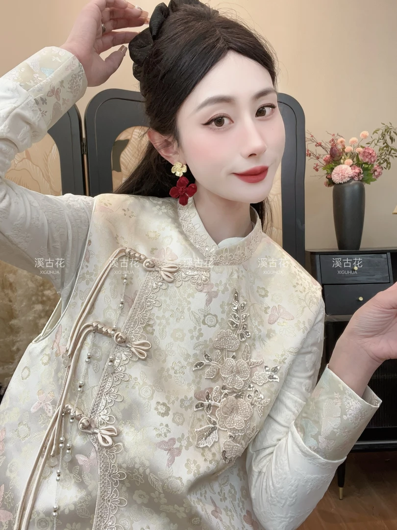 【春之颂】2025春季新款国风刺绣马甲女盘扣百搭显瘦新中式马夹上衣