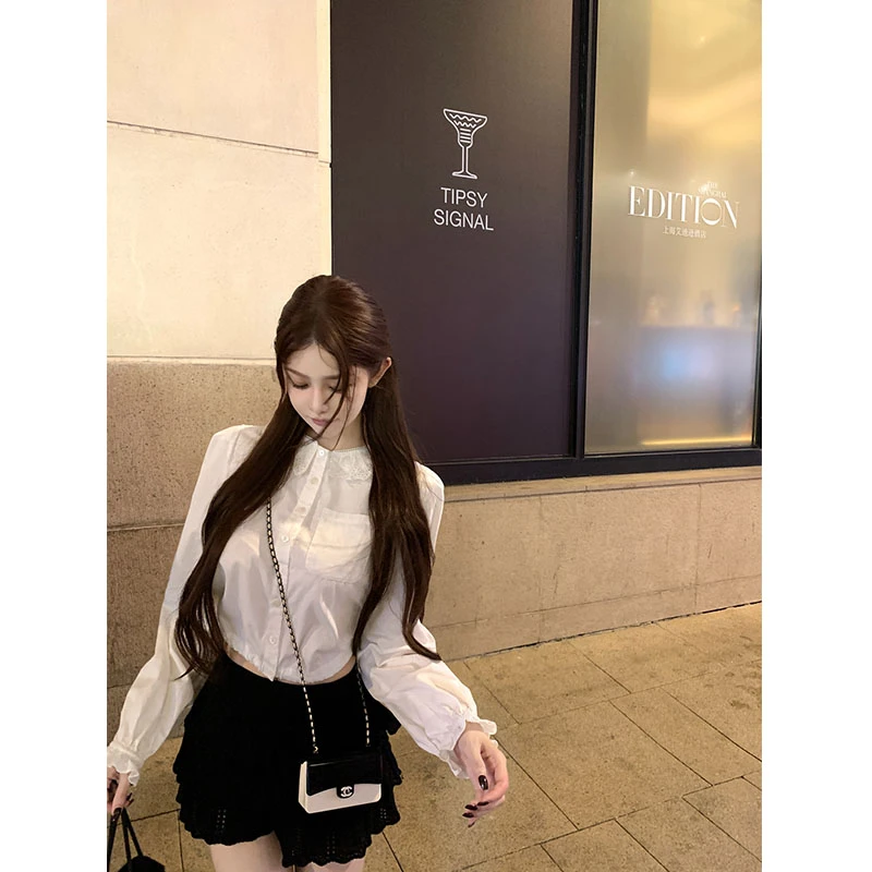 法式纯欲慵懒风女装荷叶边白色衬衫高腰气质百搭显瘦半身裙两件套