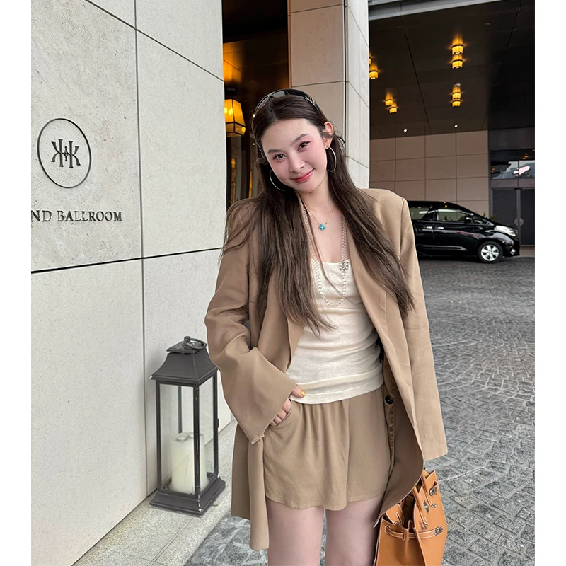 tingtings【一整套穿搭】气质西装外套女长裤短裤上衣三件套