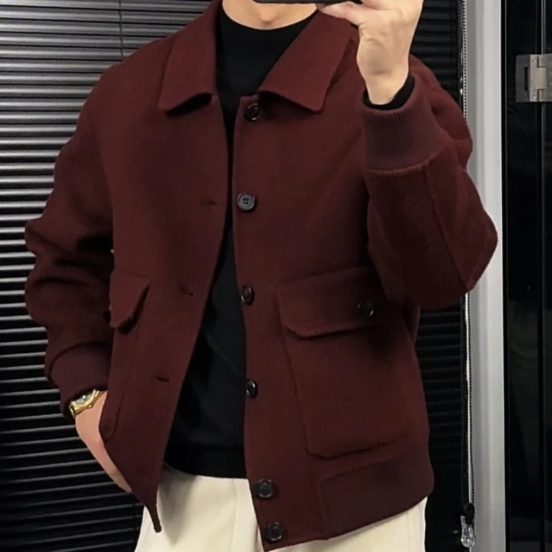 翻领落肩袖（羊毛牦牛绒）潮流外套短款双面