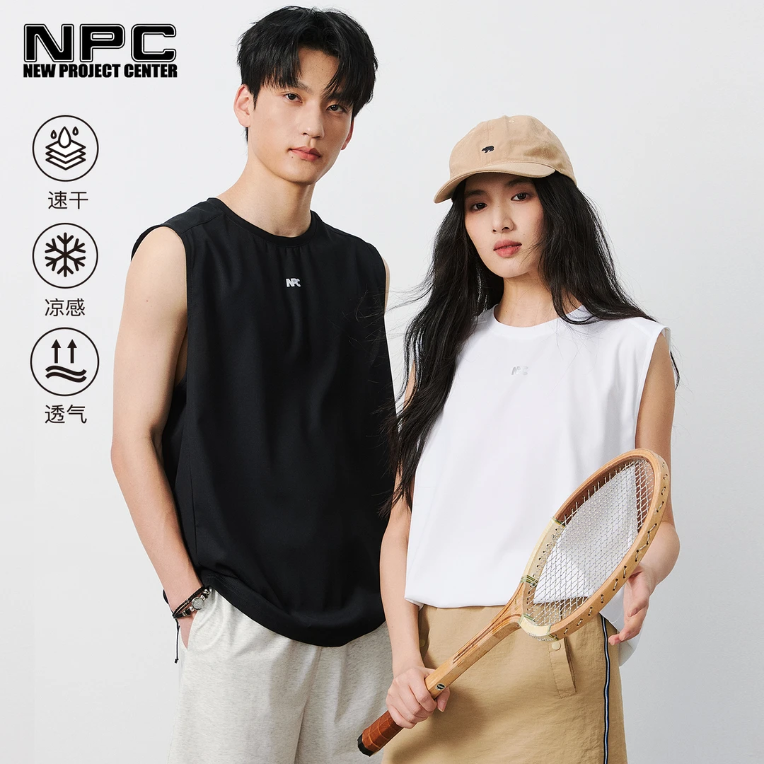 NPC潮牌反光字母印花凉感速干无袖T恤男透气NP52TT11 J
