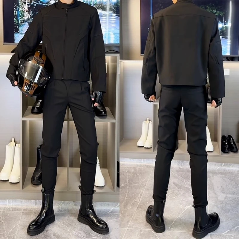 春秋男士黑色痞帅气质外套潮流短款炸街机车风夹克高级感显高上衣