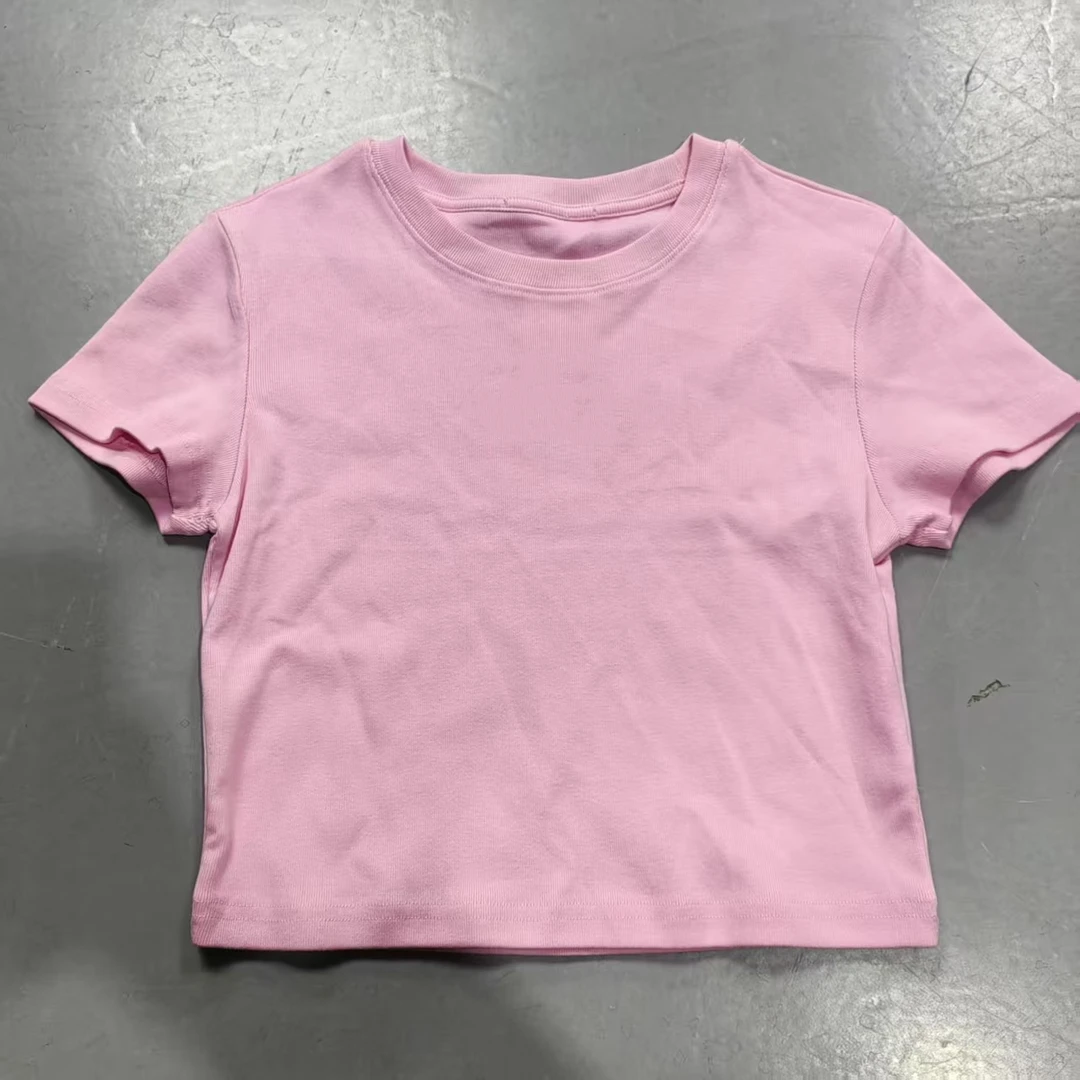 【南油玲姐】粉色黑色字母短款短袖T恤TX376