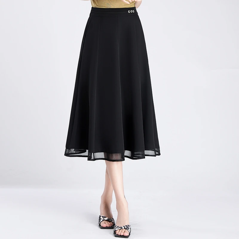 小个子气质夏季高腰显瘦网纱半身裙子女2025新款春秋中长裙遮肚子