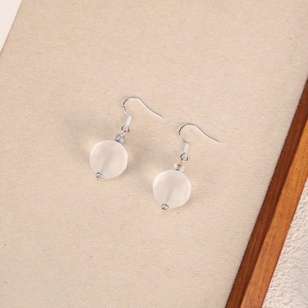 合金琉璃耳饰 LZ4963-1白色磨砂切面小点位琉璃耳环