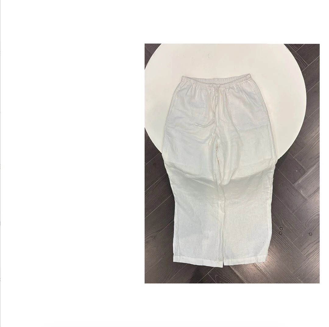 【yanyan原单】极简休闲复古亚麻自然感皱皱阔腿休闲裤|F05063