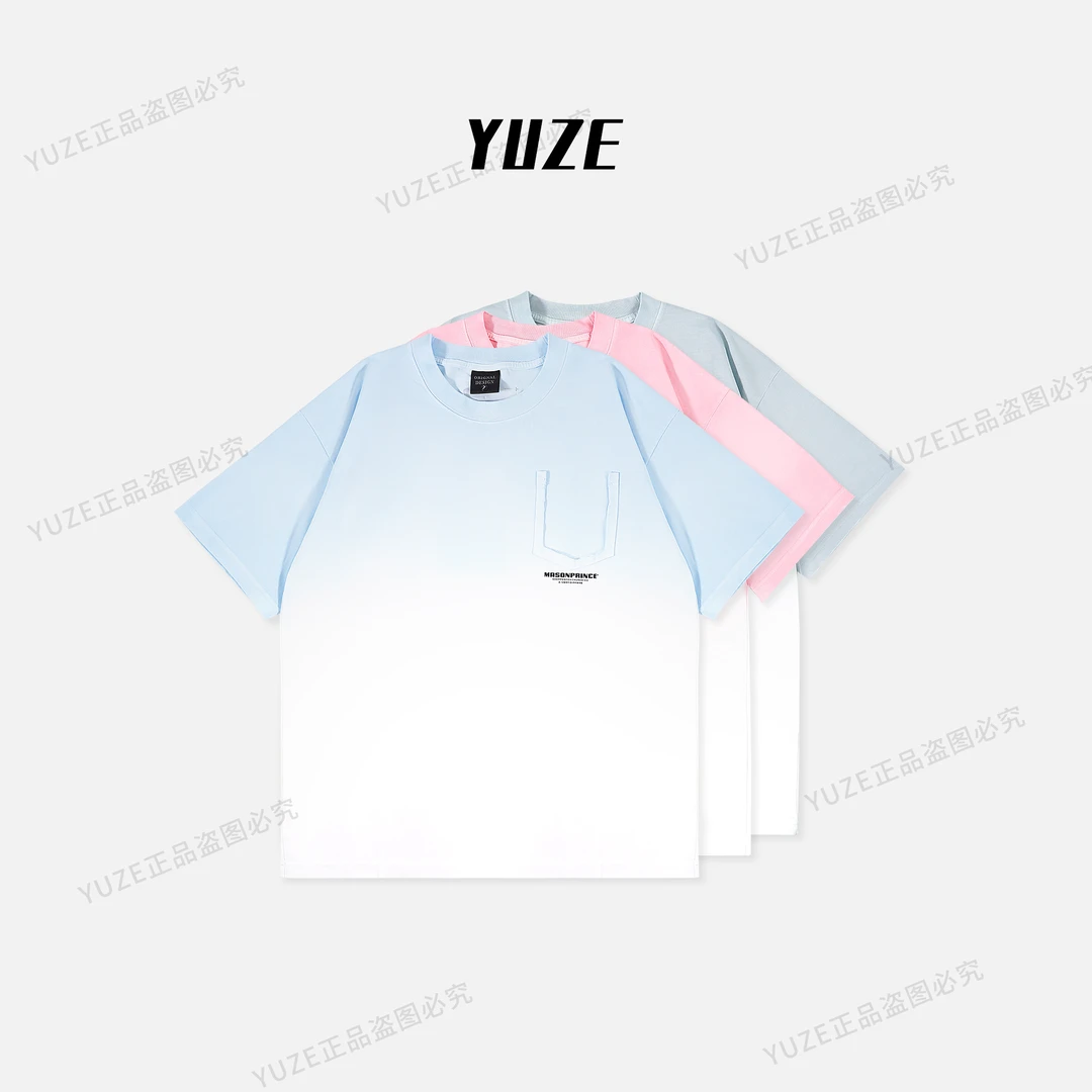 【YUZE】夏季新款水洗渐变设计时尚圆领短袖潮流宽松百搭T恤YZ9358