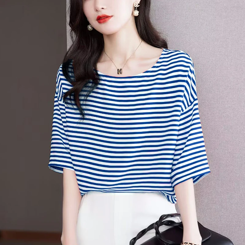 设计感小众短袖雪纺衫女装夏季2025新款时尚T恤小衫显瘦冰丝上衣