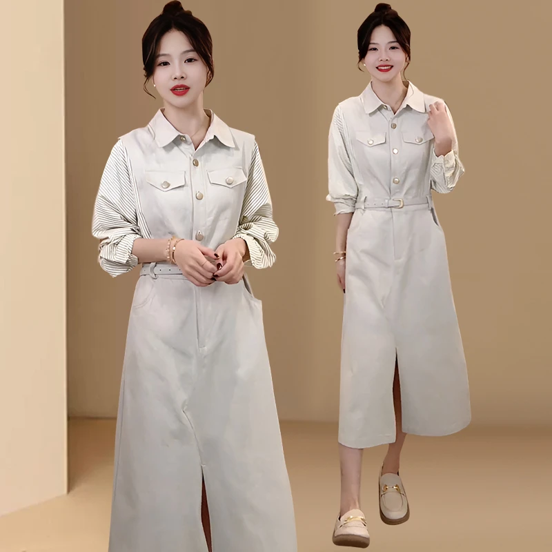 今年流行爆款洋气减龄连衣裙女春秋2025新款假两件衬衫领时尚裙子