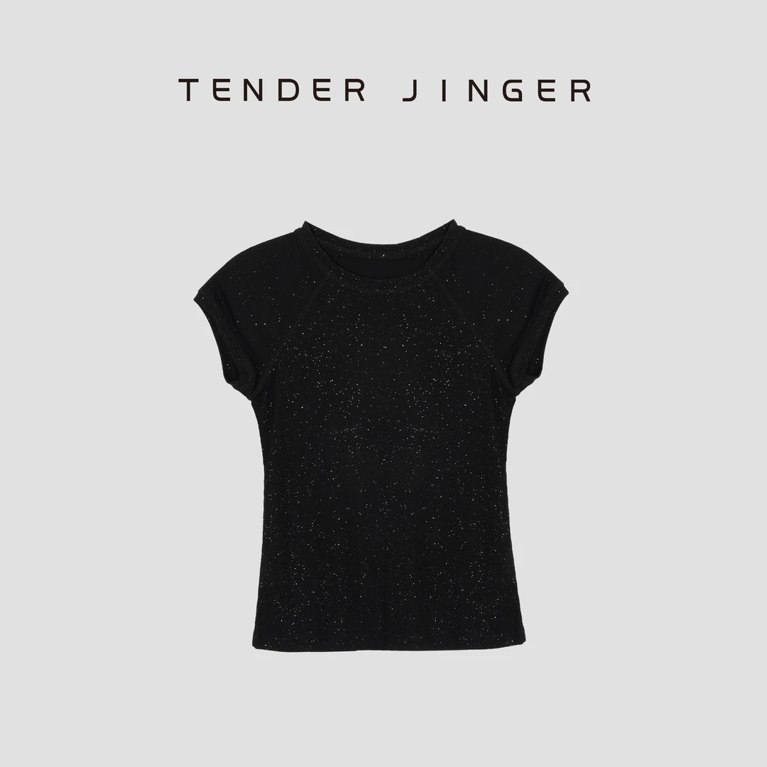 Tender Jinger圆领修身亮片天丝短袖T52TJJ30304