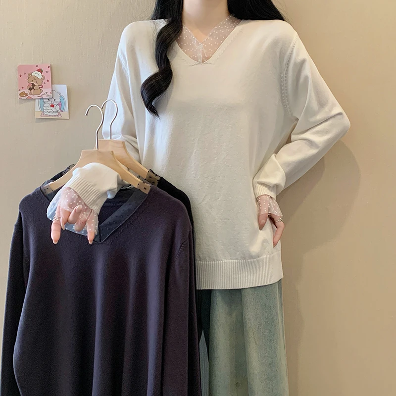 大码女装2025春季新款时尚针织衫上衣洋气长袖打底衫毛衣女3701