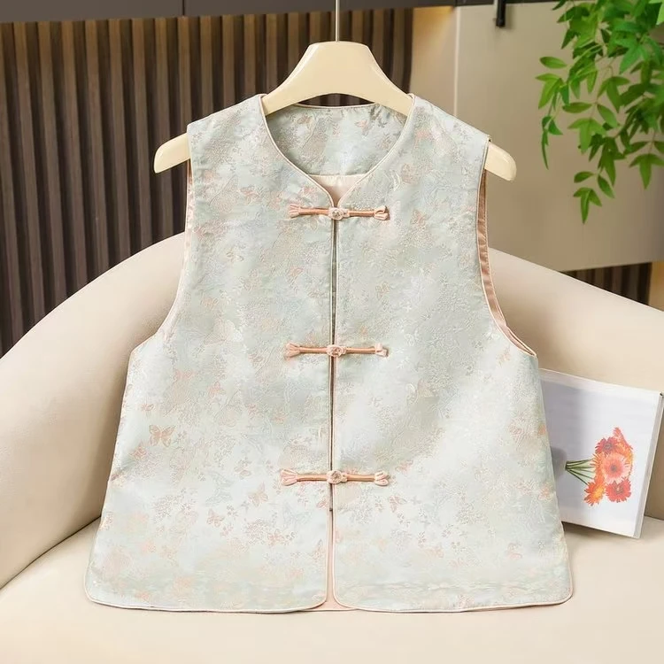 2025新中式女提花马夹国风马甲薄款上衣碎花唐装印花民族风