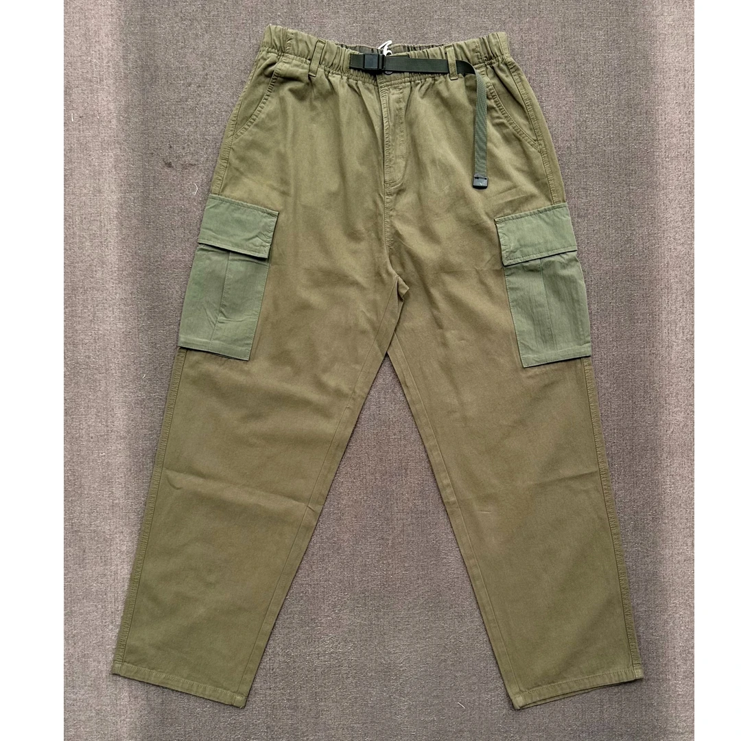 日系休闲工装裤大口袋自带腰带宽松直筒裤82762