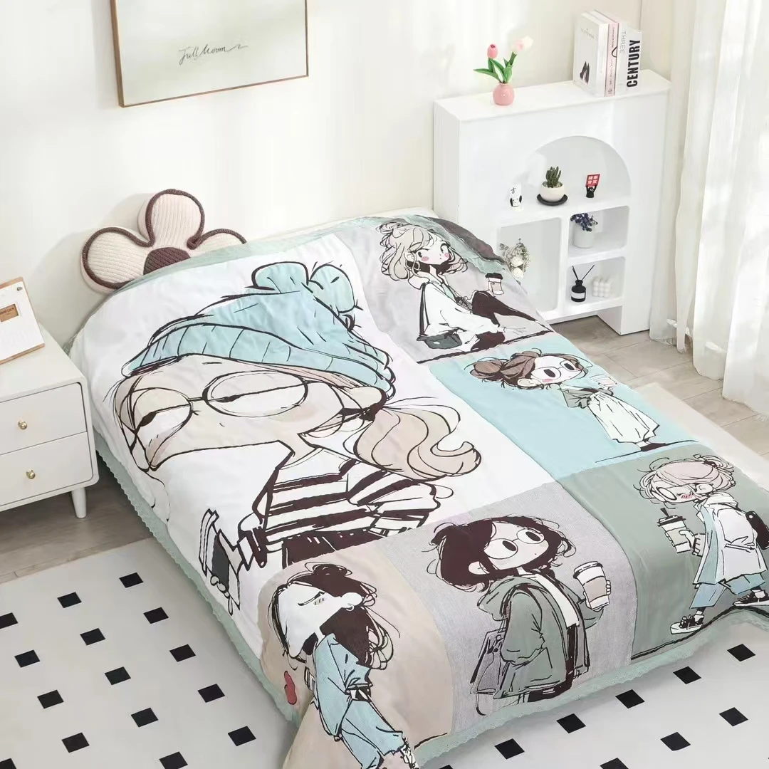 十层精梳棉云朵泡芙被纯棉四季通用加厚成人盖毯家用卡通夏凉被