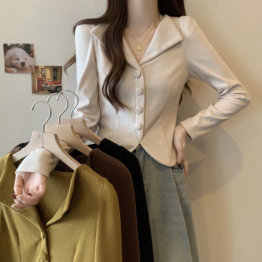 大码女装胖MM春季新款翻领上衣打底衫6306